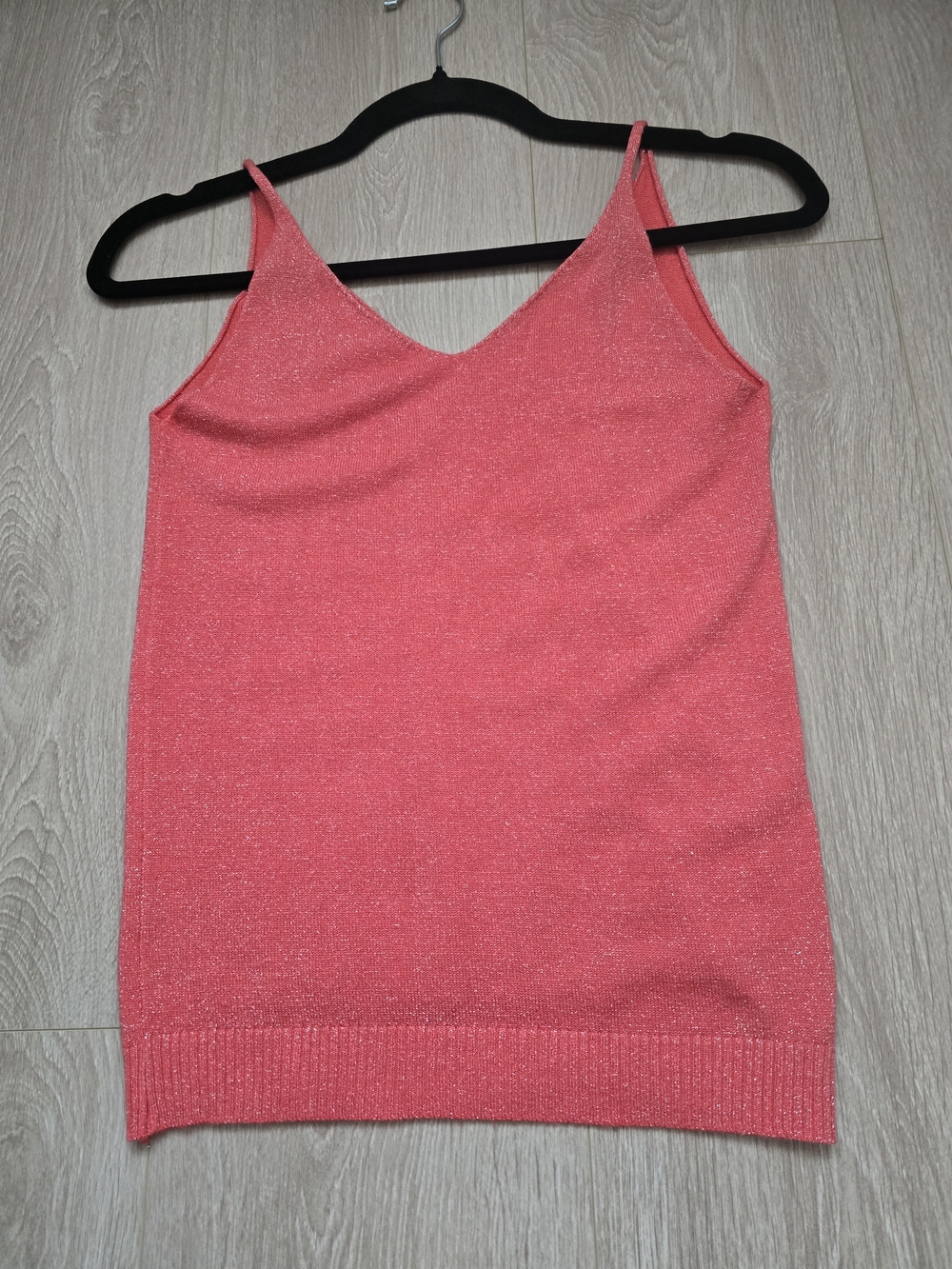 Shimmery Coral Pink V-Neck Camisole Size S- XS Cotton